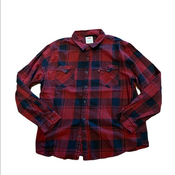 Levi’s Mens XXL Red and Black Flannel button Down Casual Shirt - Picture 1 of 6